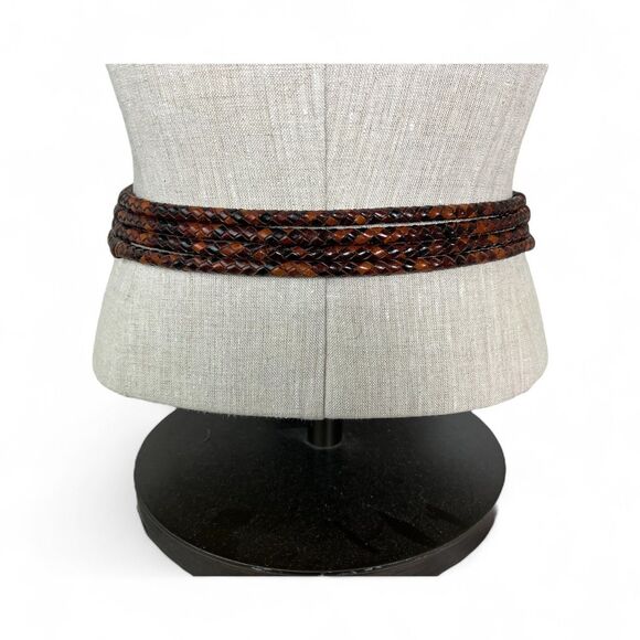 Ellen Tracy Brown Woven Strand Leather Belt  Size L  Boho  Western Vibes - Picture 3 of 13